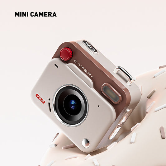 Khaki brown Retro Mini Digital Camera Keychain - 48MP Portable Pocket Camcorder with 1080p HD Video