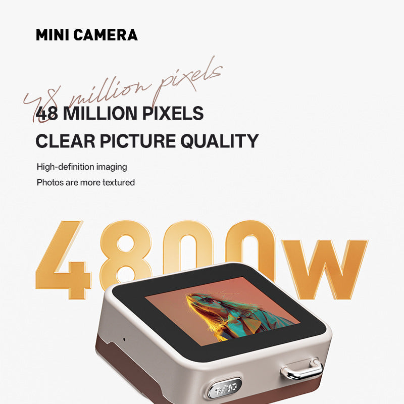 Khaki brown Retro Mini Digital Camera Keychain - 48MP Portable Pocket Camcorder with 1080p HD Video