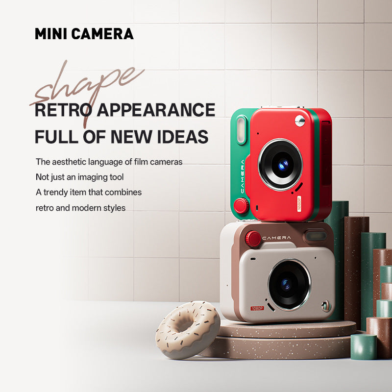 Black Retro Mini Digital Camera Keychain - 48MP Portable Pocket Camcorder with 1080p HD Video