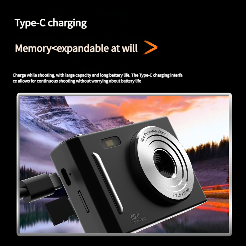 50MP HD Digital Camera with 8X Zoom & Dual Lens System(silvery)
