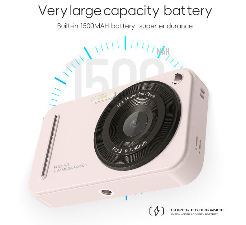 48MP Digital Camera with 16x Zoom & AF Autofocus - Full HD Vlogging Camera for Beginners & Kids(White)