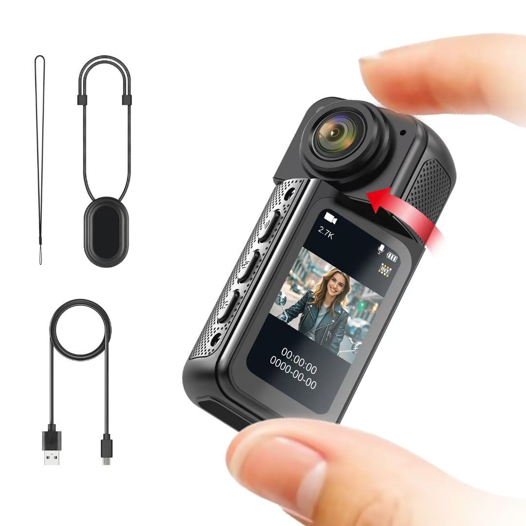 Thumb-Sized 2.7K Camera with 180 Rotatable Lens & Magnet Mount - Capture Your World Hands-Free(black+64G)