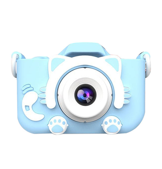 X2 Blue Single Lens Kids Cat Digital Camera - Multi-Functions With 20MP Interpolation, Photo & Multiple Filters, 1080P Video and Game