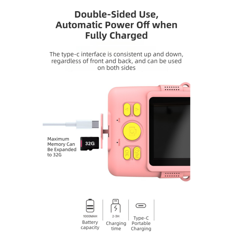 Pink ABS-681 Portable Kids Mini Digital Polaroid with 32GB Card,  3 Rolls Printing Paper & 6 Color Pens - Instant Print Thermal Photo Printer for DIY Fun
