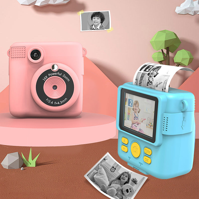 Pink ABS-681 Portable Kids Mini Digital Polaroid with 32GB Card,  3 Rolls Printing Paper & 6 Color Pens - Instant Print Thermal Photo Printer for DIY Fun