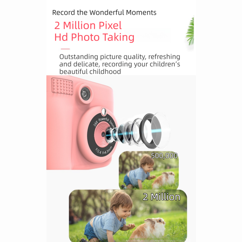 Purple ABS-681 Portable Kids Mini Digital Polaroid with 32GB Card,  3 Rolls Printing Paper & 6 Color Pens - Instant Print Thermal Photo Printer for DIY Fun