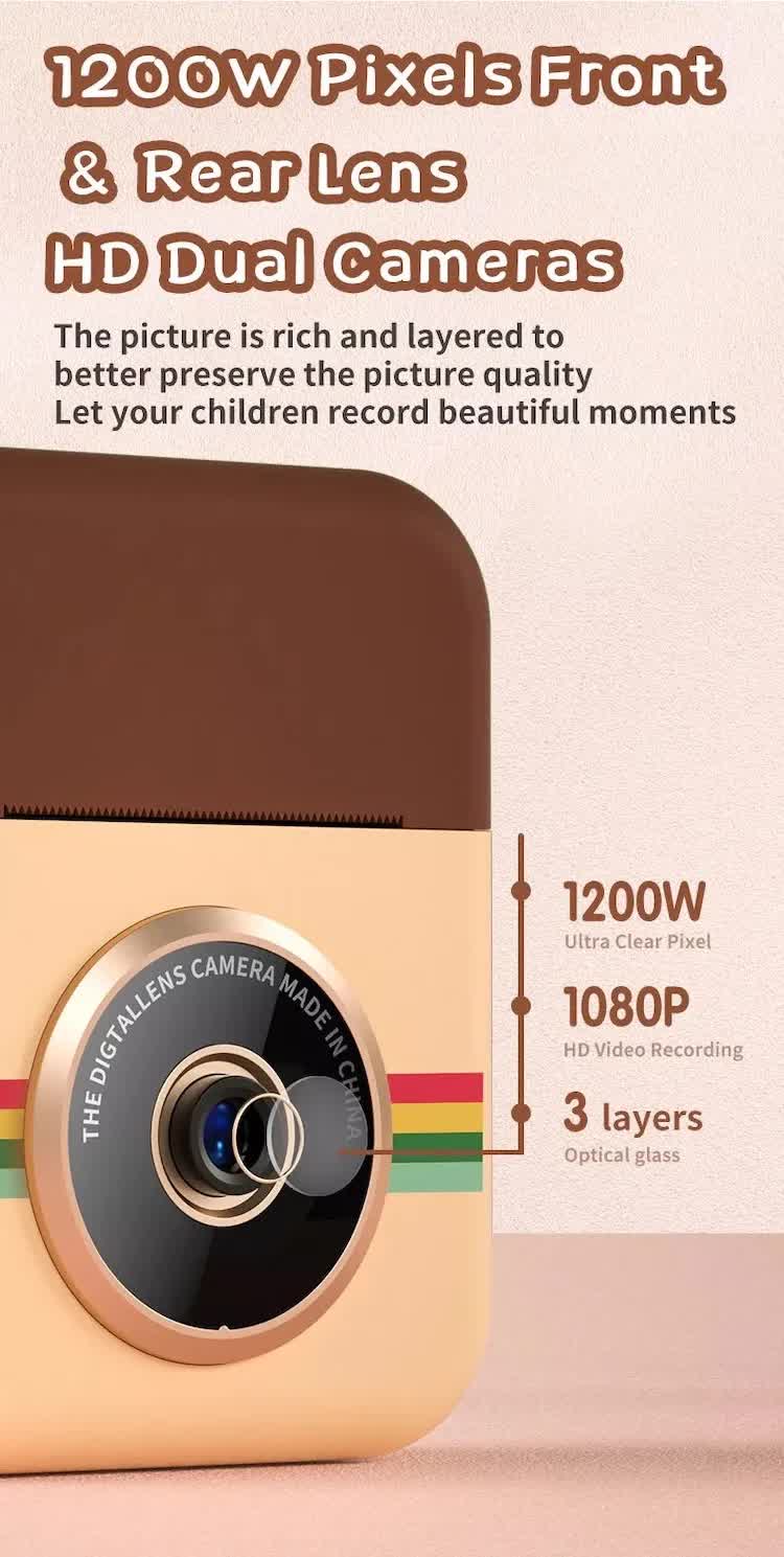 Kids Instant Print Camera with 3 Paper Rolls - Zero Ink Thermal Digital Camera & Video Recorder - 1080P Dual Lens Selfie Toy for Boys & Girls - Purple