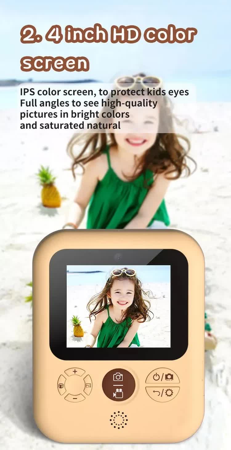 Kids Instant Print Camera with 3 Paper Rolls - Zero Ink Thermal Digital Camera & Video Recorder - 1080P Dual Lens Selfie Toy for Boys & Girls - Pink