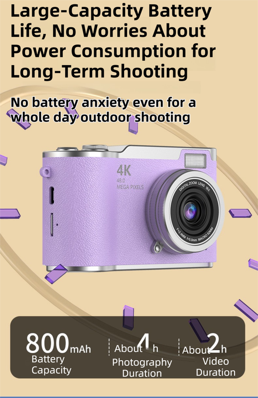 Green 4K Compact Digital CCD Camera for Vlogging & Students - Portable Point and Shoot with 2.4-inch Rotating Screen, 8X Optical Zoom, and Anti-Shake