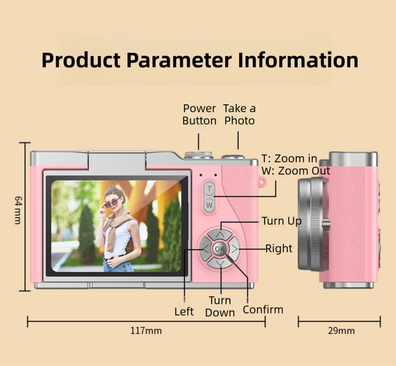 Yellow 4K Compact Digital CCD Camera for Vlogging & Students - Portable Point and Shoot with 2.4-inch Rotating Screen, 8X Optical Zoom, and Anti-Shake