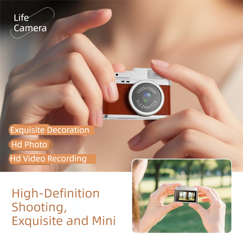 Retro Style Ultra-Mini Thumb Cam for Vlogging (Black) - Portable Digital Photo & Video Recorder with 32GB Memory Card & 0.96" Screen, Free Wearable Keychain & Necklace