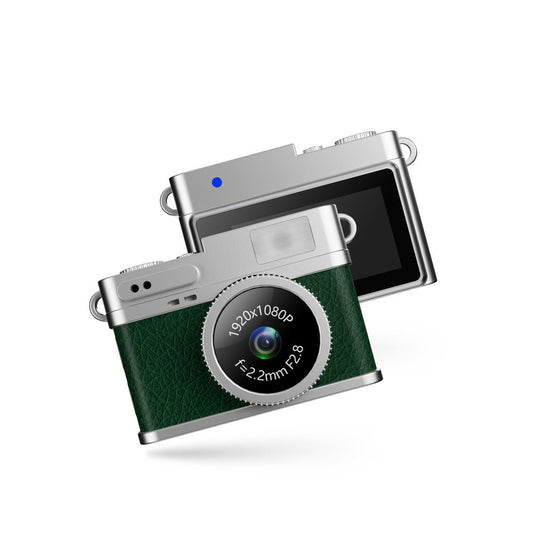 Retro Style Ultra-Mini Thumb Cam for Vlogging (Green) - Portable Digital Photo & Video Recorder with 32GB Memory Card & 0.96" Screen, Free Wearable Keychain & Necklace