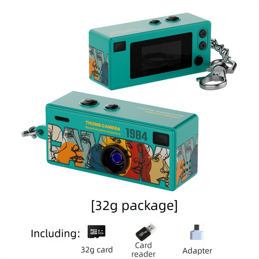 G6 Green Ultra-Mini Thumb Camera with 32GB Card, Card Reader & Adapter - HD Instant Pocket-Sized Action Cam for Students & Kids
