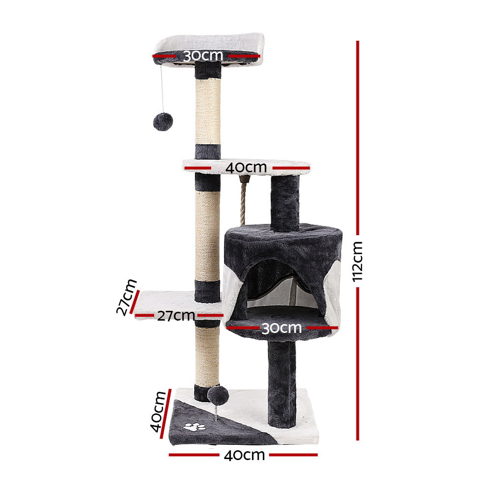 i.Pet Cat Tree 112cm Tower Scratching Post Scratcher Wood Condo House Furniture - SEKSI