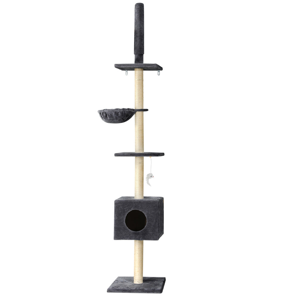 i.Pet Cat Tree 260cm Tower Scratching Post Scratcher Floor to Ceiling Cats Bed Dark Grey - SEKSI