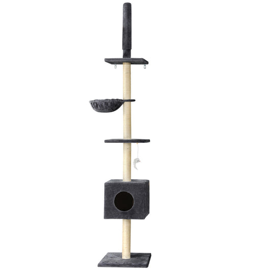 i.Pet Cat Tree 260cm Tower Scratching Post Scratcher Floor to Ceiling Cats Bed Dark Grey - SEKSI