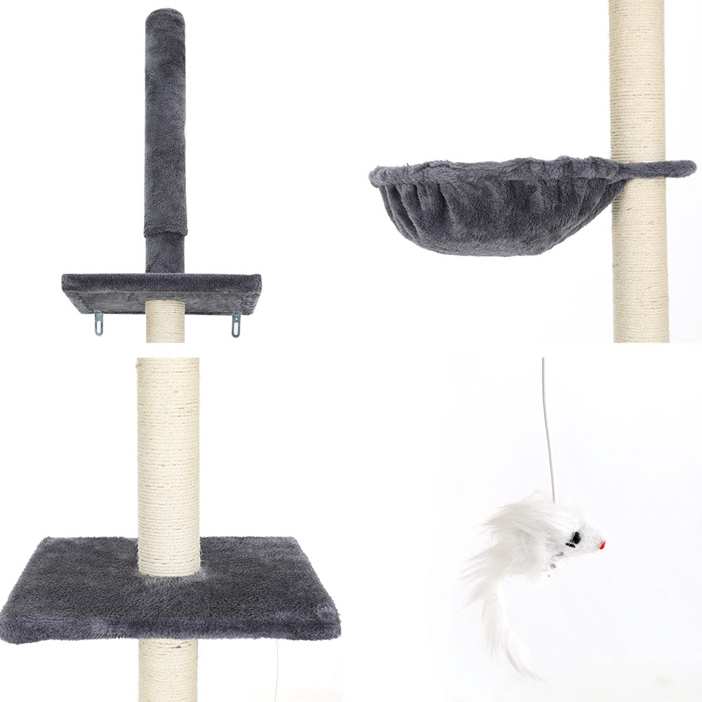i.Pet Cat Tree 260cm Tower Scratching Post Scratcher Floor to Ceiling Cats Bed Dark Grey - SEKSI