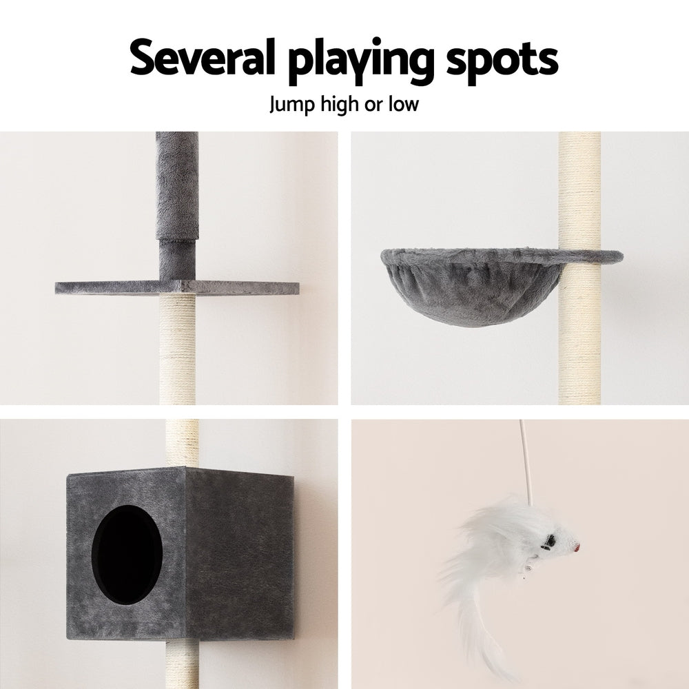 i.Pet Cat Tree 260cm Tower Scratching Post Scratcher Floor to Ceiling Cats Bed Dark Grey - SEKSI