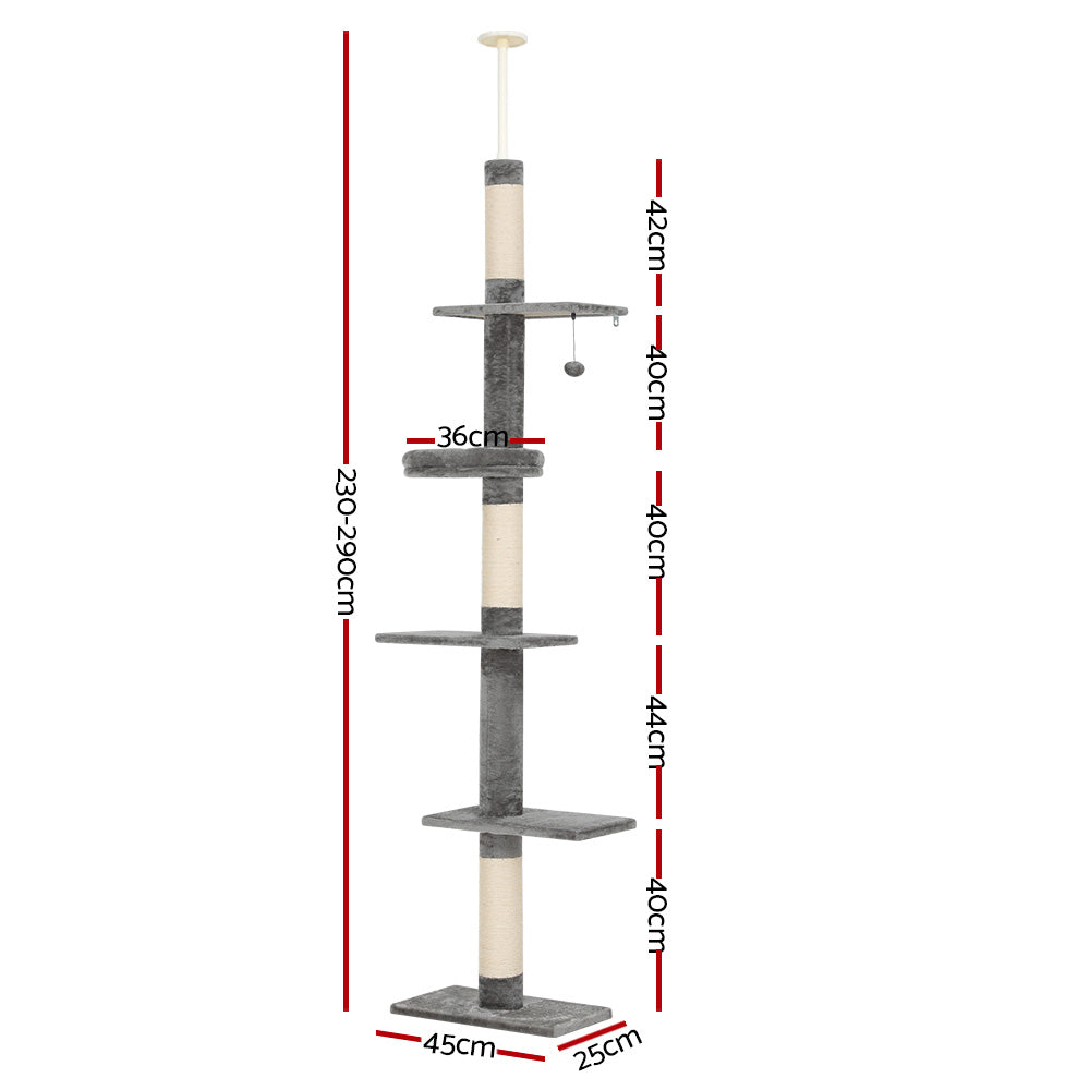 i.Pet Cat Tree 290cm Tower Scratching Post Scratcher Floor to Ceiling Cats Bed - SEKSI