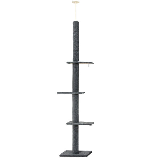 i.Pet Cat Tree 290cm Tower Scratching Post Scratcher Floor to Ceiling Cats Bed Grey - SEKSI