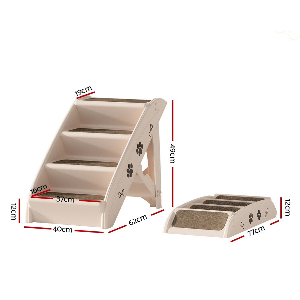 i.Pet Dog Ramp Steps For Bed Sofa Car Pet Stairs Ladder Portable Foldable Beige - SEKSI