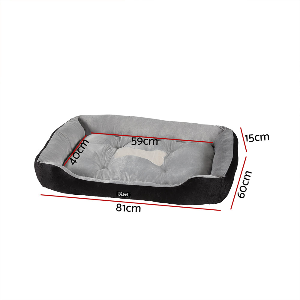 i.Pet Pet Bed Dog Cat Calming Soft Sleeping Comfy Plush Mat Cave Washable Black - SEKSI